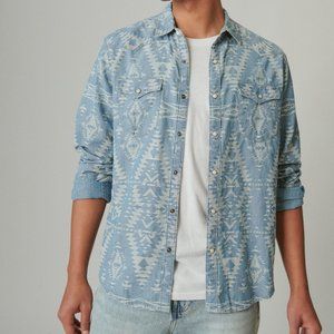 Indigo Jacquard Long Sleeve Western Shirt - XL Slim Fit
